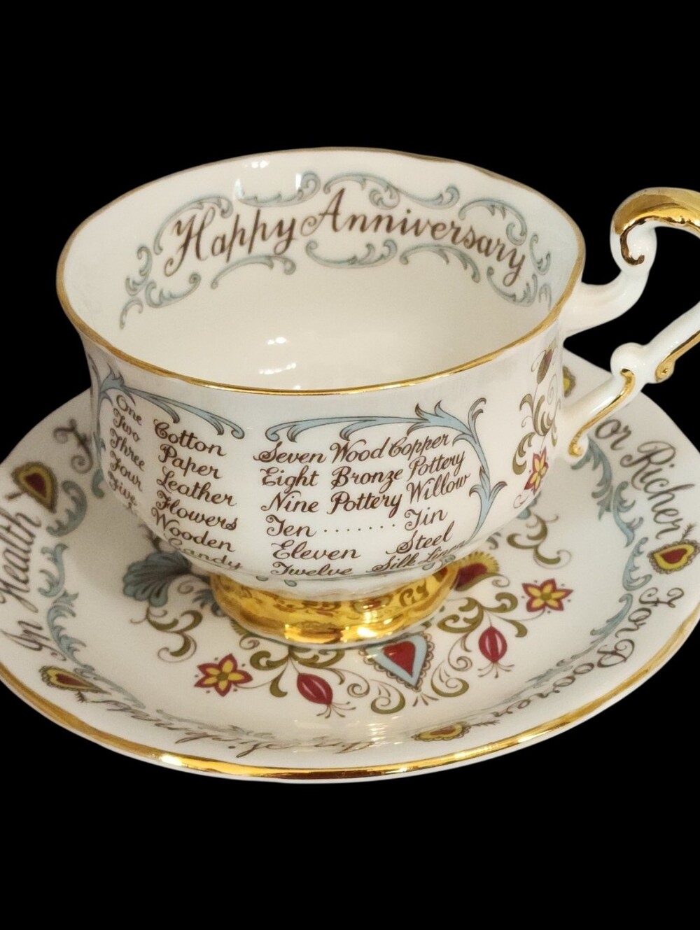HAPPY ANNIVERSARY Teacup & Saucer Paragon Fine Bone China England Tea Cup Love